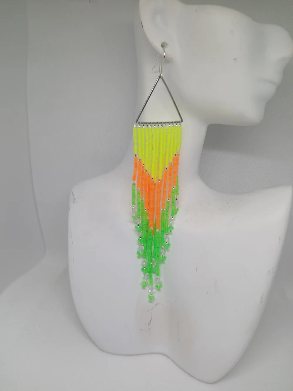 Neon Fringe Drop Earrings in Yellow, Orange & Green